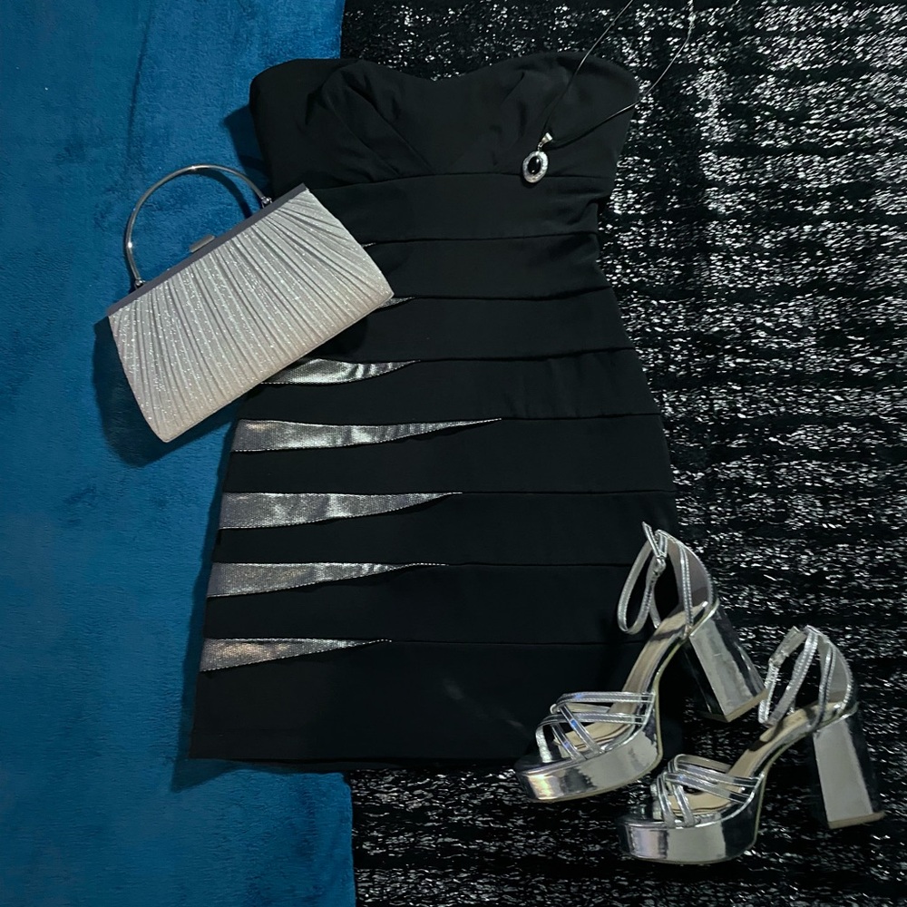 Black and silver mini dress with silver sequins